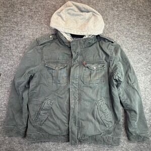 Levi's Field Jacket Mens Large Black Sherpa Lined Hooded Military Trucker Coat